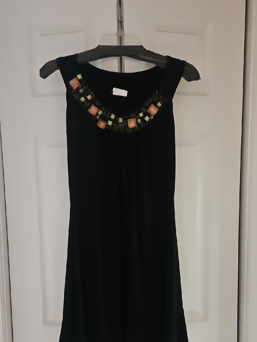 Jessica Black Midi Dress with Beaded Neckline